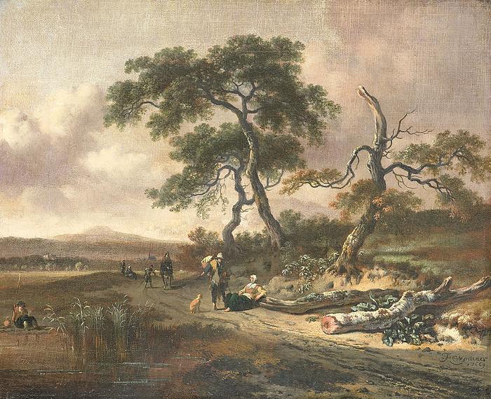 Jan Wijnants Landscape with pedlar and resting woman. Germany oil painting art